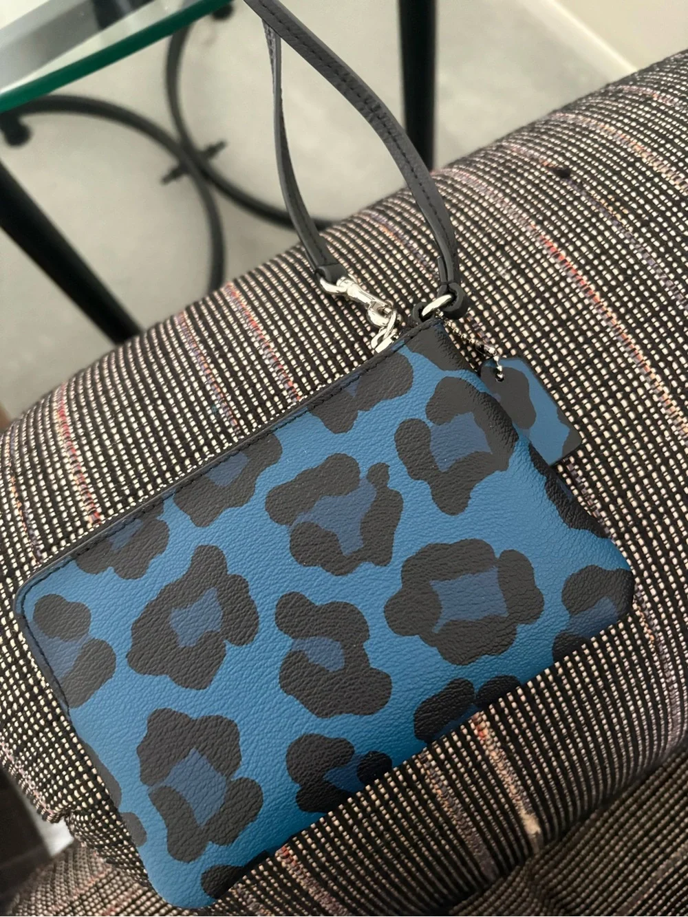 COACH Blue Leopard Print Wristlet Pouch